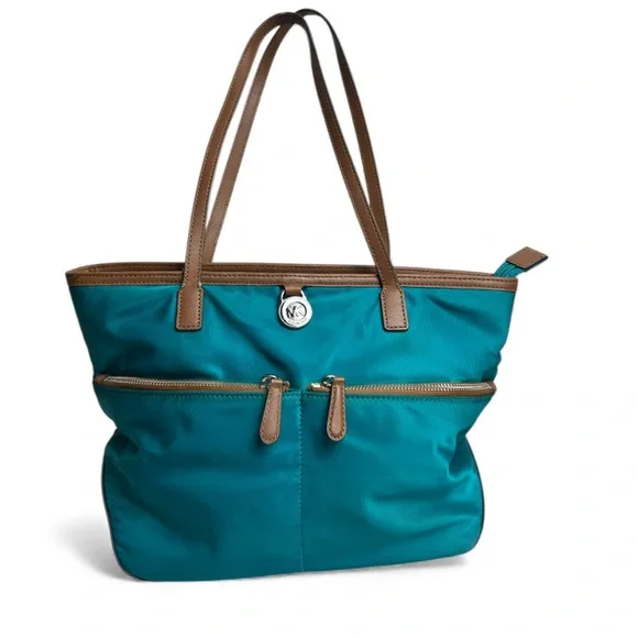 Michael Kors Teal and Brown Tote Bag - Picture 1 of 16